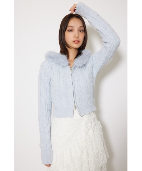 新品タグ付き！レストローズ ファー付きニットコート ローゲーロングカーディガン 新作】フォックスファー付きニットカーディガン | Rose Tiara【ローズ