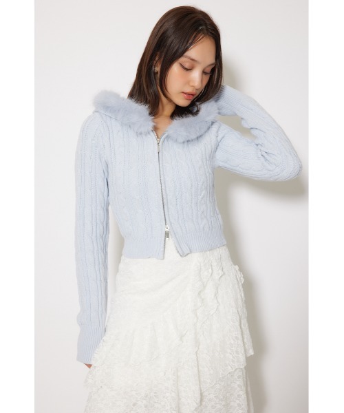 バーバリーブルーレーベル ファー付き フード ケーブルニット カーディガン バーバリー ブルーレーベル ケーブルニットロングカーディガンフード