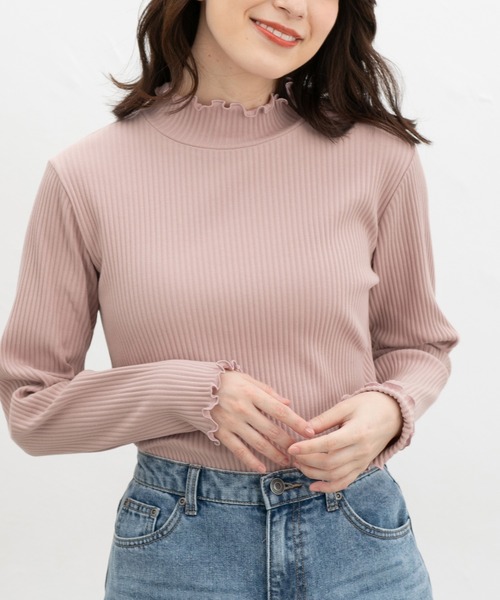 Honeys（ハニーズ）の「【ハニぽか】あったかメローハイネック（Tシャツ/カットソー・レディース・ピンク/オフホワイト/ラベンダー/ブラック/グレイッシュベージュ/アイボリー/ブラウン/グレイッシュブルー/イエロー・LL/L/S/M）」の9枚目の写真