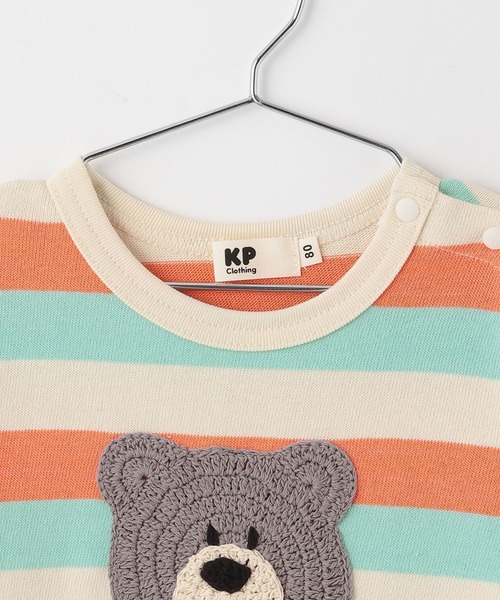 KP BOY（ケーピーボーイ）の「クマ編モチーフ マルチボーダー長袖Tシャツ（Tシャツ/カットソー・キッズ・オレンジ/ベージュ・100cm/110cm/80ｃｍ/90cm）」の10枚目の写真