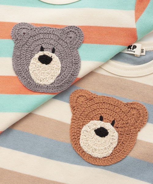 KP BOY（ケーピーボーイ）の「クマ編モチーフ マルチボーダー長袖Tシャツ（Tシャツ/カットソー・キッズ・オレンジ/ベージュ・100cm/110cm/80ｃｍ/90cm）」の11枚目の写真