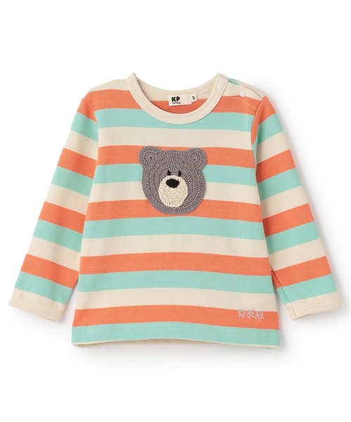 KP BOY（ケーピーボーイ）の「クマ編モチーフ マルチボーダー長袖Tシャツ（Tシャツ/カットソー・キッズ・オレンジ/ベージュ・100cm/110cm/80ｃｍ/90cm）」の8枚目の写真