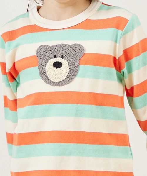 KP BOY（ケーピーボーイ）の「クマ編モチーフ マルチボーダー長袖Tシャツ（Tシャツ/カットソー・キッズ・オレンジ/ベージュ・100cm/110cm/80ｃｍ/90cm）」の5枚目の写真
