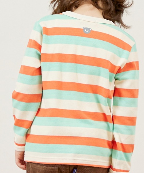 KP BOY（ケーピーボーイ）の「クマ編モチーフ マルチボーダー長袖Tシャツ（Tシャツ/カットソー・キッズ・オレンジ/ベージュ・100cm/110cm/80ｃｍ/90cm）」の6枚目の写真