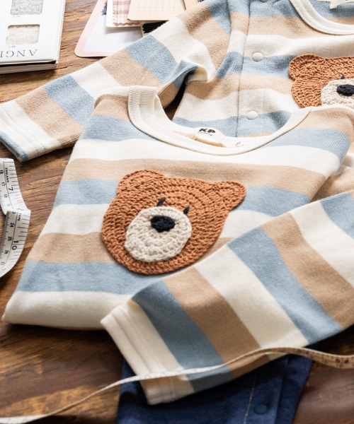 KP BOY（ケーピーボーイ）の「クマ編モチーフ マルチボーダー長袖Tシャツ（Tシャツ/カットソー・キッズ・オレンジ/ベージュ・100cm/110cm/80ｃｍ/90cm）」の7枚目の写真