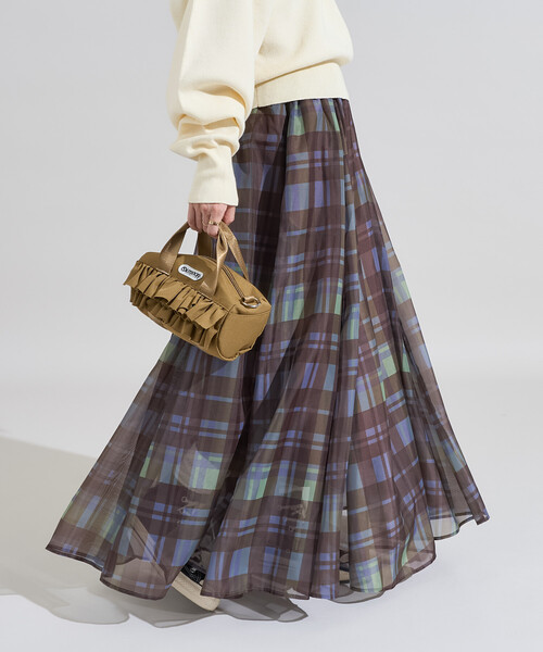 セール】エアリー チェックフレアスカート/シアースカート（スカート