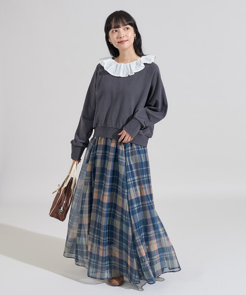 セール】エアリー チェックフレアスカート/シアースカート（スカート