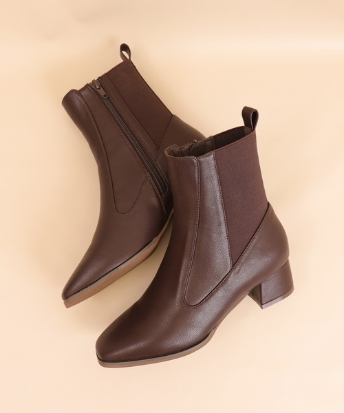 スクエアトゥ サイドゴアショートブーツ（ブーツ）｜artemis by DIANA