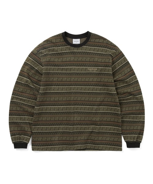 thisisneverthat(ディスイズネバーザット)の「Pattern Striped L/S Tee(Tシャツ/カットソー・メンズ・アイボリー/カーキ・L/M/S/XL)」の1枚目の写真