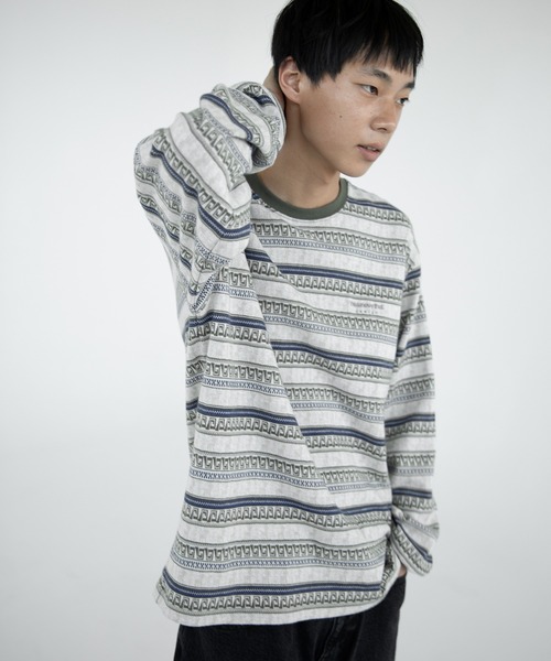 thisisneverthat(ディスイズネバーザット)の「Pattern Striped L/S Tee(Tシャツ/カットソー・メンズ・アイボリー/カーキ・L/M/S/XL)」の6枚目の写真