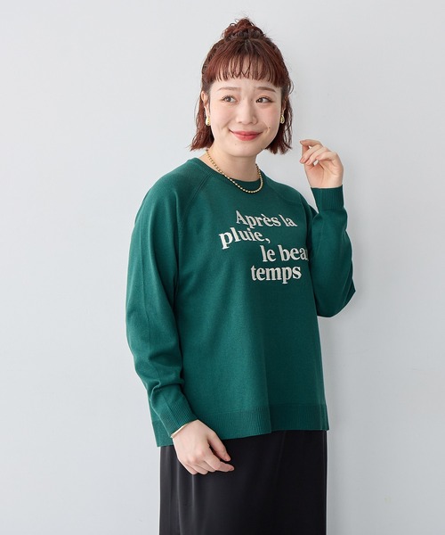 anyfee(エニフィー)の「【anyfee/大きいサイズ】ロゴ刺繍ニットロンT(ニット/セーター・レディース・ネイビー/杢グレー/グリーン・LL/3L/4L/5L)」の17枚目の写真