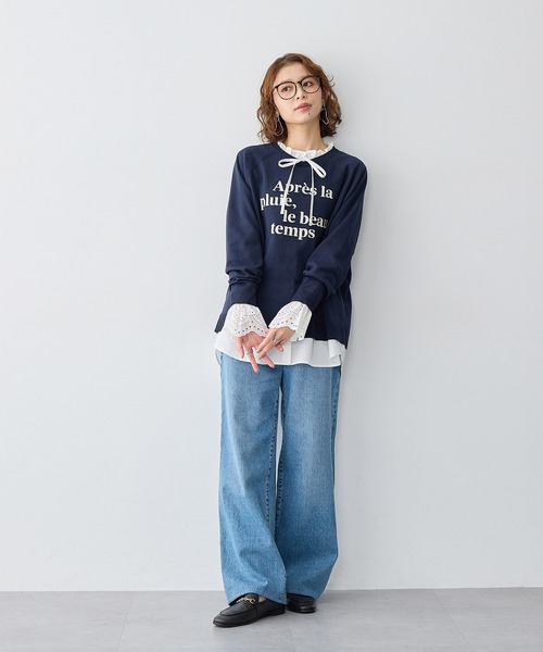 anyfee(エニフィー)の「【anyfee/大きいサイズ】ロゴ刺繍ニットロンT(ニット/セーター・レディース・ネイビー/杢グレー/グリーン・LL/3L/4L/5L)」の11枚目の写真