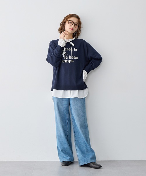 anyfee(エニフィー)の「【anyfee/大きいサイズ】ロゴ刺繍ニットロンT(ニット/セーター・レディース・ネイビー/杢グレー/グリーン・LL/3L/4L/5L)」の8枚目の写真