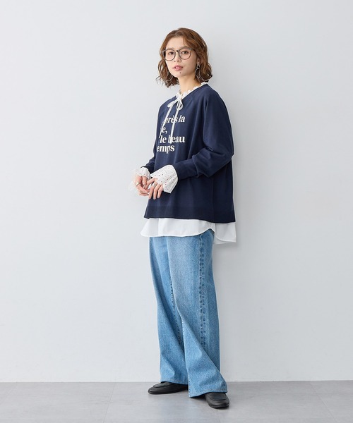 anyfee(エニフィー)の「【anyfee/大きいサイズ】ロゴ刺繍ニットロンT(ニット/セーター・レディース・ネイビー/杢グレー/グリーン・LL/3L/4L/5L)」の7枚目の写真