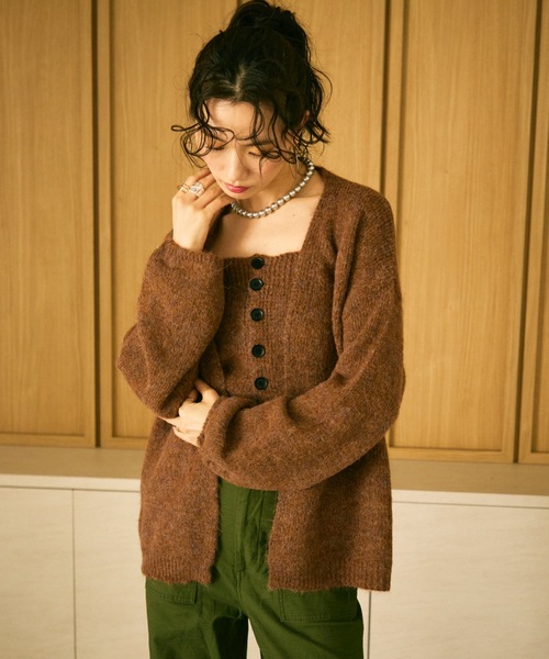 セール】Volume knit cardigan & bare bustier ensemble / ボリューム