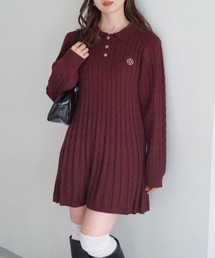 ケーブルニットポロワンピース