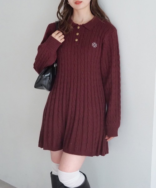 tiptop（ティップトップ）の「ケーブルニットポロワンピース（ワンピース・レディース・チャコールグレー/ボルドー/ネイビー・FREE）」の3枚目の写真