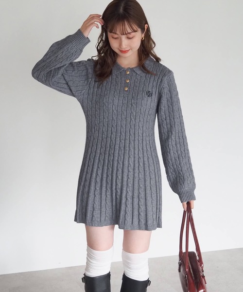 tiptop（ティップトップ）の「ケーブルニットポロワンピース（ワンピース・レディース・チャコールグレー/ボルドー/ネイビー・FREE）」の5枚目の写真