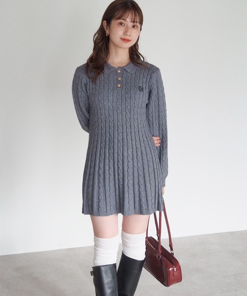 tiptop（ティップトップ）の「ケーブルニットポロワンピース（ワンピース・レディース・チャコールグレー/ボルドー/ネイビー・FREE）」の6枚目の写真