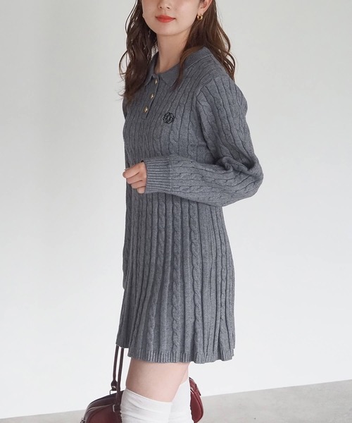 tiptop（ティップトップ）の「ケーブルニットポロワンピース（ワンピース・レディース・チャコールグレー/ボルドー/ネイビー・FREE）」の7枚目の写真