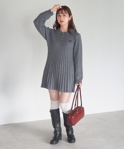 tiptop（ティップトップ）の「ケーブルニットポロワンピース（ワンピース・レディース・チャコールグレー/ボルドー/ネイビー・FREE）」の8枚目の写真