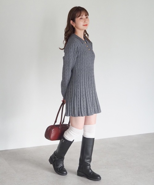 tiptop（ティップトップ）の「ケーブルニットポロワンピース（ワンピース・レディース・チャコールグレー/ボルドー/ネイビー・FREE）」の9枚目の写真