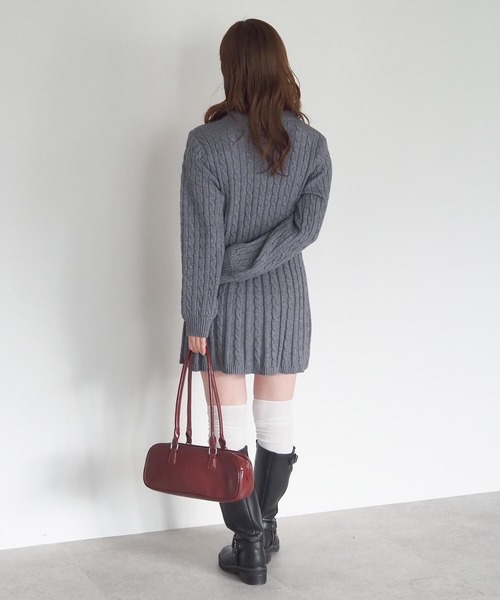 tiptop（ティップトップ）の「ケーブルニットポロワンピース（ワンピース・レディース・チャコールグレー/ボルドー/ネイビー・FREE）」の11枚目の写真