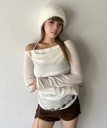 チョーカー付 ギャザー シアー2way ロンT