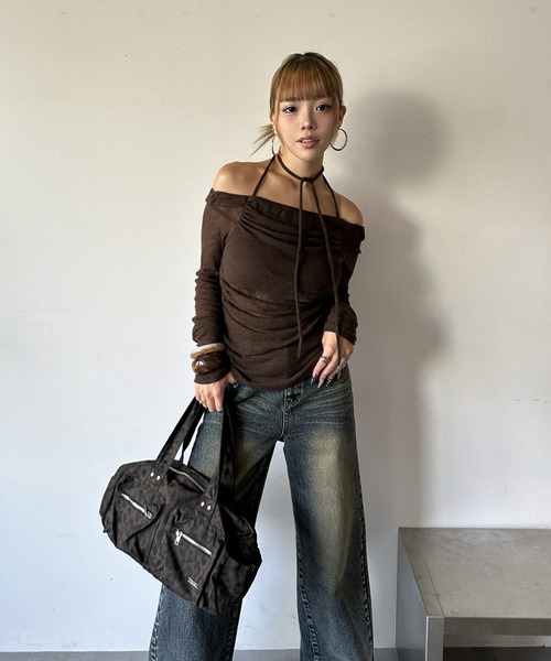 d.i.a.(ダイヤ)の「チョーカー付 ギャザー シアー2way ロンT(Tシャツ/カットソー・レディース・ブラウン/ブラック/ベージュ・FREE)」の10枚目の写真