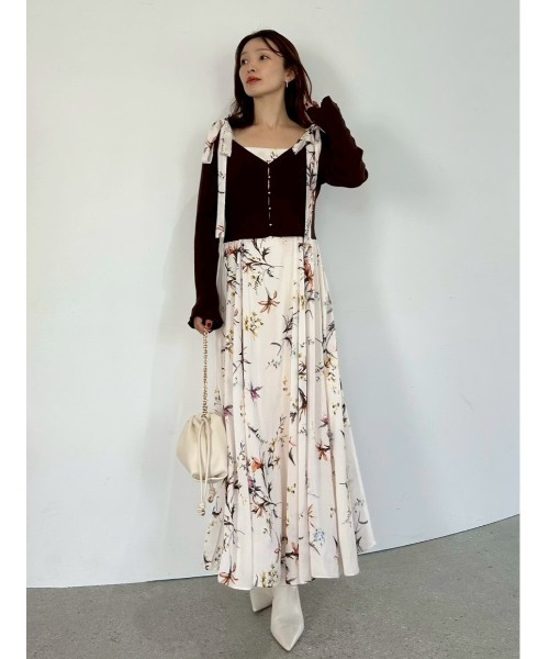 FRAY I.D（フレイアイディー）の「リボンディテールフローラルワンピース（ワンピース・レディース・ライトベージュ/ブラウン/ミント・0/1/00）」の7枚目の写真