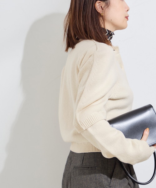 JANE SMITH / JOHN SMITH（ジェーンスミスジョンスミス）の「【JANE SMITH】7G BIG SHOULDER CREW CARDIGAN：カーディガン（カーディガン/ボレロ・レディース・アイボリー/ブラック系その他・38）」の17枚目の写真