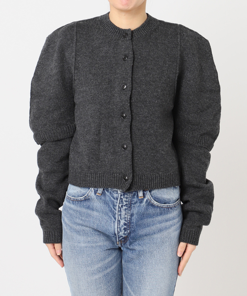 JANE SMITH】7G BIG SHOULDER CREW CARDIGAN：カーディガン