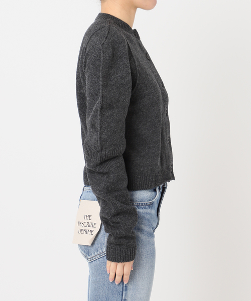 JANE SMITH】7G BIG SHOULDER CREW CARDIGAN：カーディガン