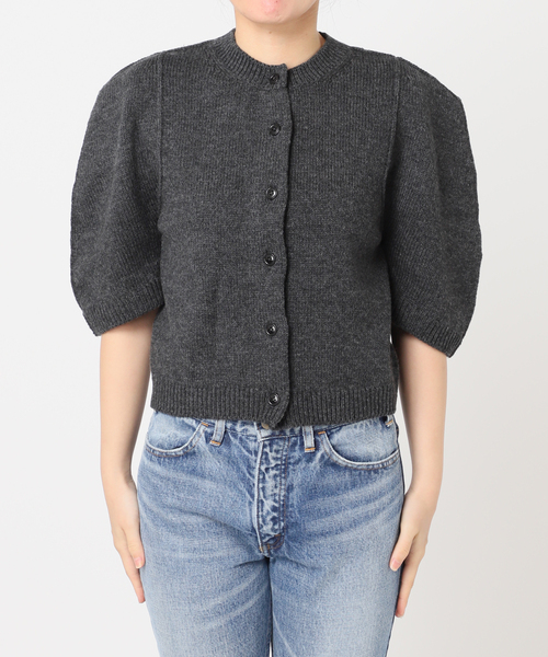 JANE SMITH】7G BIG SHOULDER CREW CARDIGAN：カーディガン