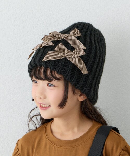 CIAOPANIC TYPY(チャオパニックティピー)の「【KIDS】リボンニット帽(ニットキャップ/ビーニー・キッズ・グレー/ブラック・ONE SIZE)」の2枚目の写真