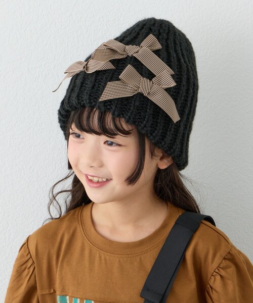 CIAOPANIC TYPY(チャオパニックティピー)の「【KIDS】リボンニット帽(ニットキャップ/ビーニー・キッズ・グレー/ブラック・ONE SIZE)」の3枚目の写真