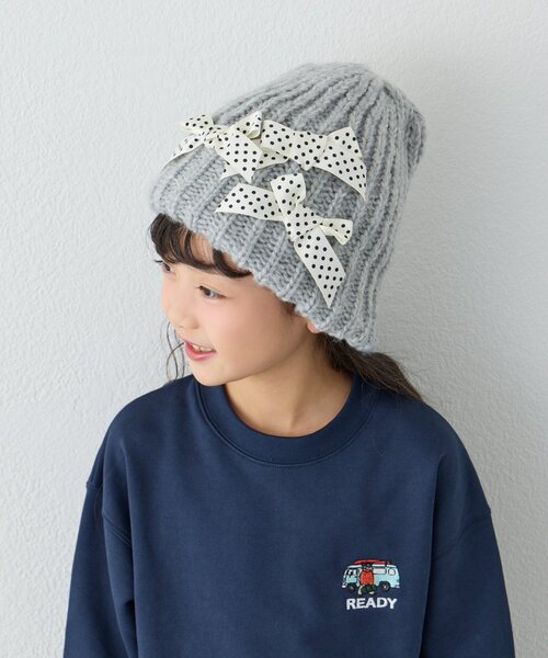 CIAOPANIC TYPY(チャオパニックティピー)の「【KIDS】リボンニット帽(ニットキャップ/ビーニー・キッズ・グレー/ブラック・ONE SIZE)」の6枚目の写真
