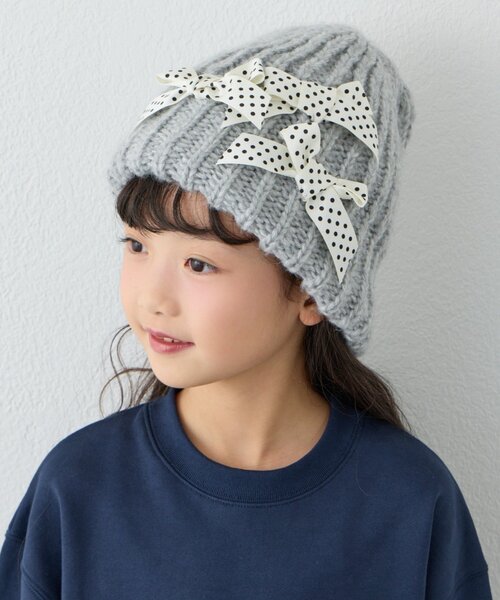 CIAOPANIC TYPY(チャオパニックティピー)の「【KIDS】リボンニット帽(ニットキャップ/ビーニー・キッズ・グレー/ブラック・ONE SIZE)」の7枚目の写真