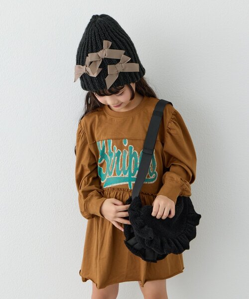 CIAOPANIC TYPY(チャオパニックティピー)の「【KIDS】リボンニット帽(ニットキャップ/ビーニー・キッズ・グレー/ブラック・ONE SIZE)」の11枚目の写真
