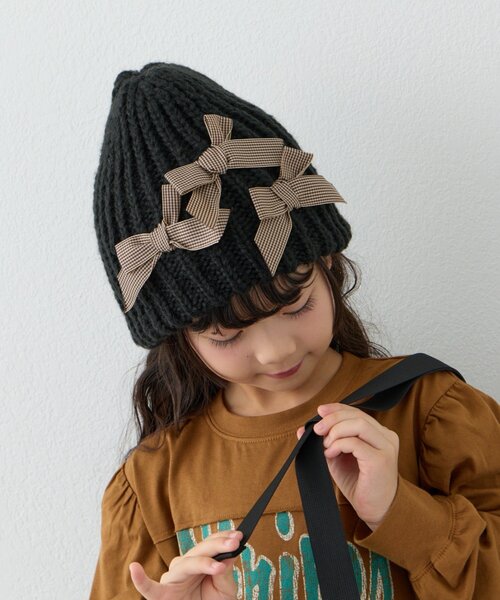 CIAOPANIC TYPY(チャオパニックティピー)の「【KIDS】リボンニット帽(ニットキャップ/ビーニー・キッズ・グレー/ブラック・ONE SIZE)」の13枚目の写真