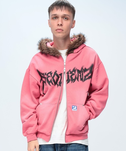 セール】SEQUENZ (シークエンズ) ファー ロゴプリント フルジップ