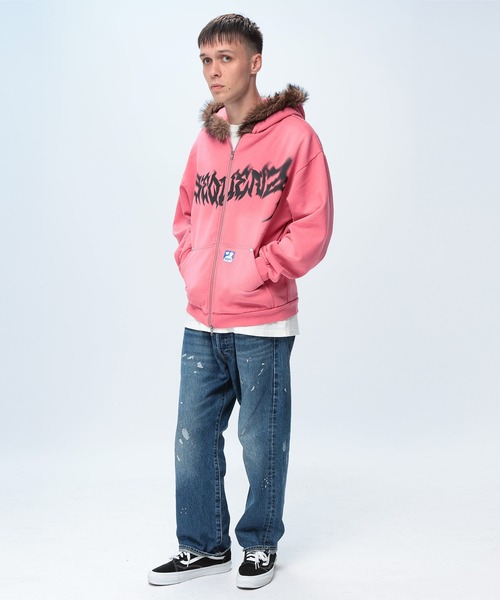 セール】SEQUENZ (シークエンズ) ファー ロゴプリント フルジップ