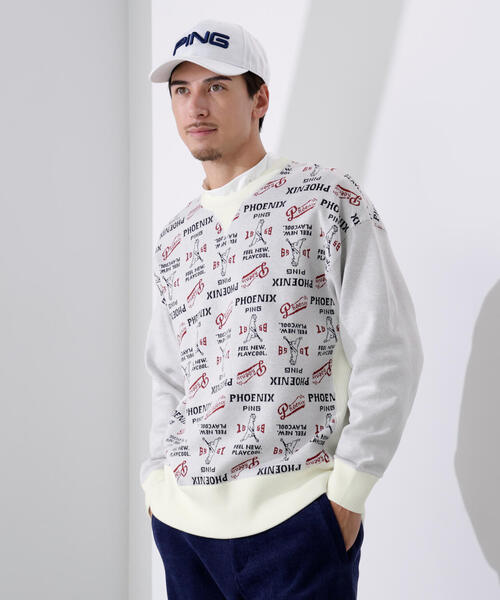 セール】【PING APPAREL】ジャカードクルーネックニットプルオーバー