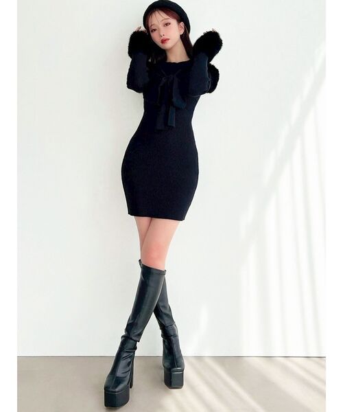 ポイントフェイクファーミニニットワンピース（ワンピース）｜RESEXXY