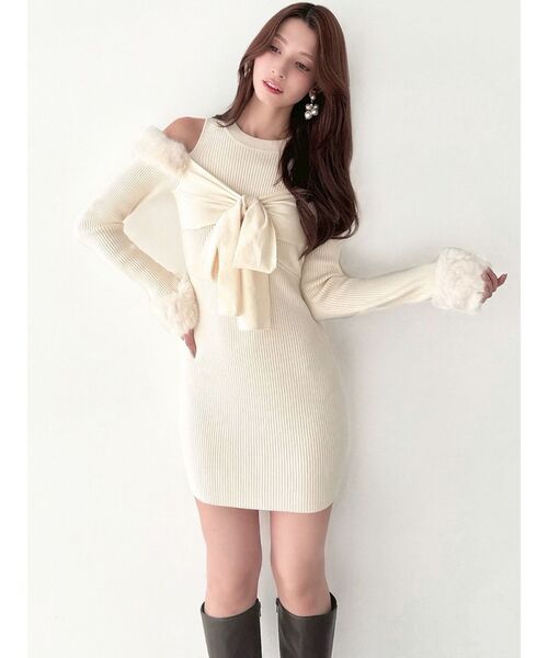 RESEXXY ポイントフェイクファーミニニットワンピース ポイントフェイクファーミニニットワンピース（ワンピース）｜RESEXXY
