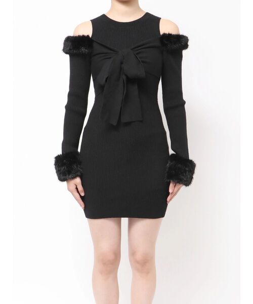 セール】ポイントフェイクファーミニニットワンピース(ワンピース セール】ポイントフェイクファーミニニットワンピース(ワンピース