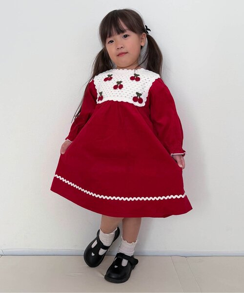 apres les cours（アプレレクール）の「【ジュニア対応】ハート・フラワー・さくらんぼモチーフワンピース（ワンピース・キッズ・アイボリー/レッド/マスタード・80/90/100/110/120/130/140）」の17枚目の写真