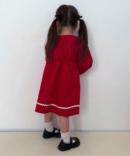 apres les cours（アプレレクール）の「【ジュニア対応】ハート・フラワー・さくらんぼモチーフワンピース（ワンピース・キッズ・アイボリー/レッド/マスタード・80/90/100/110/120/130/140）」の16枚目の写真