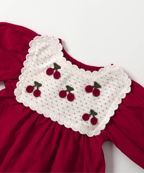 apres les cours（アプレレクール）の「【ジュニア対応】ハート・フラワー・さくらんぼモチーフワンピース（ワンピース・キッズ・アイボリー/レッド/マスタード・80/90/100/110/120/130/140）」の6枚目の写真