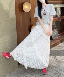 VIBGYOR Women | 【Mayree】花柄 総レース アシンメトリーデザイン ロング丈 スカート(スカート)